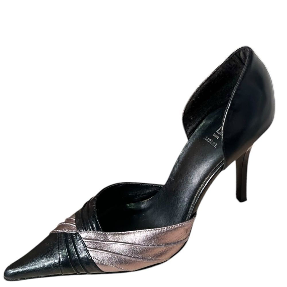Black and Silver D'Orsay Pointed Toe Heels (W 7.5)